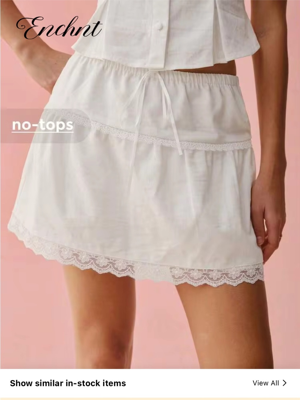 SHEIN White Lace-Trim Drawstring Mini Skirt